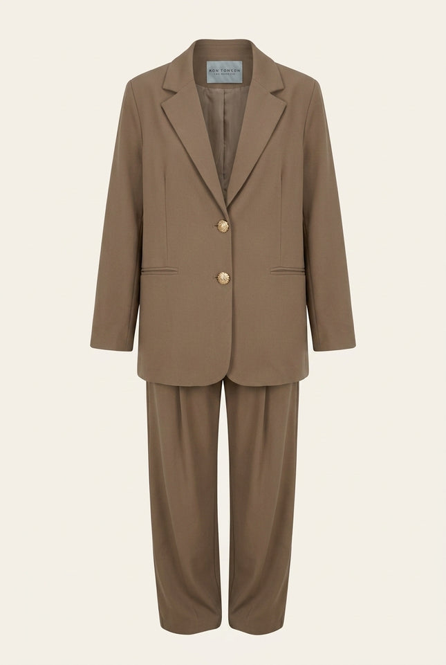 Oversized Single Button Suit - Brown - Front