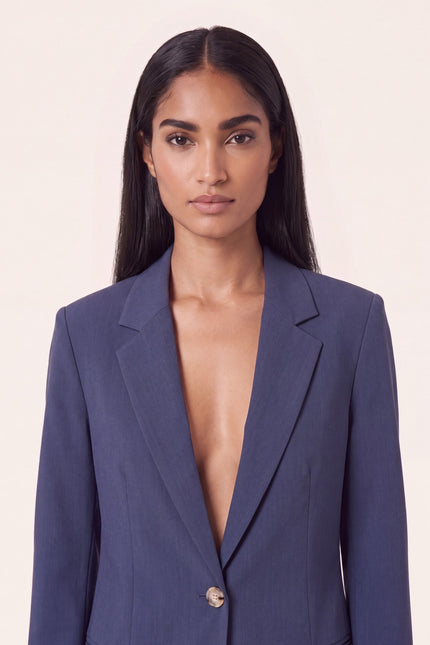 Oversized Single-Breasted Suit - Navy - macro view