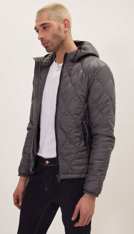 Padded Hooded Coat Jacket - Anthracite - Ron Tomson