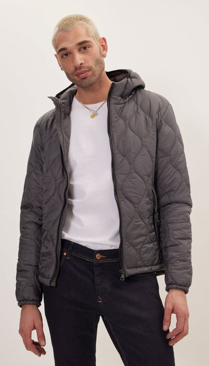 Padded Hooded Coat Jacket - Anthracite - Ron Tomson