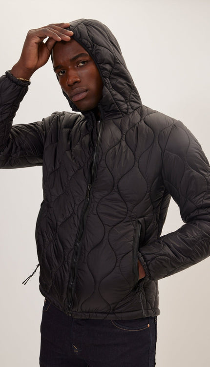 Padded Hooded Coat Jacket - Black - Ron Tomson