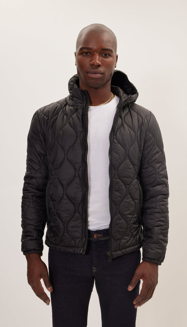 Padded Hooded Coat Jacket - Black - Ron Tomson
