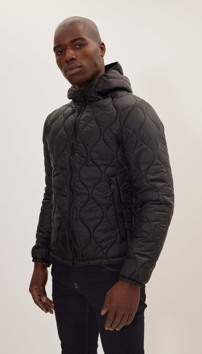 Padded Hooded Coat Jacket - Black - Ron Tomson
