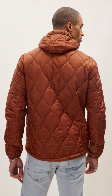 Padded Hooded Coat Jacket - Brick Red - Ron Tomson
