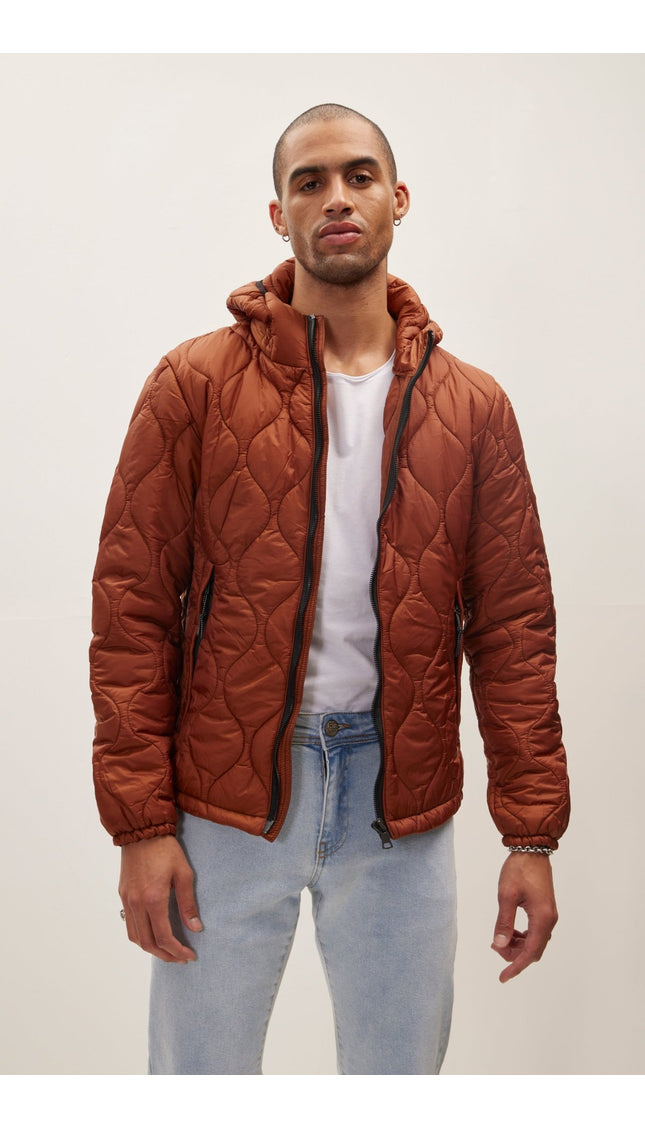 Padded Hooded Coat Jacket - Brick Red - Ron Tomson