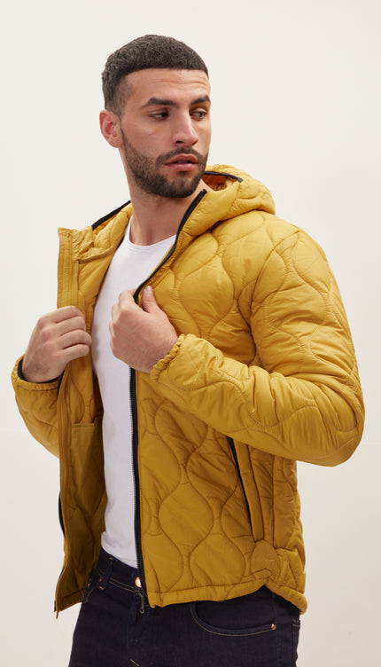Padded Hooded Coat Jacket - Mustard - Ron Tomson