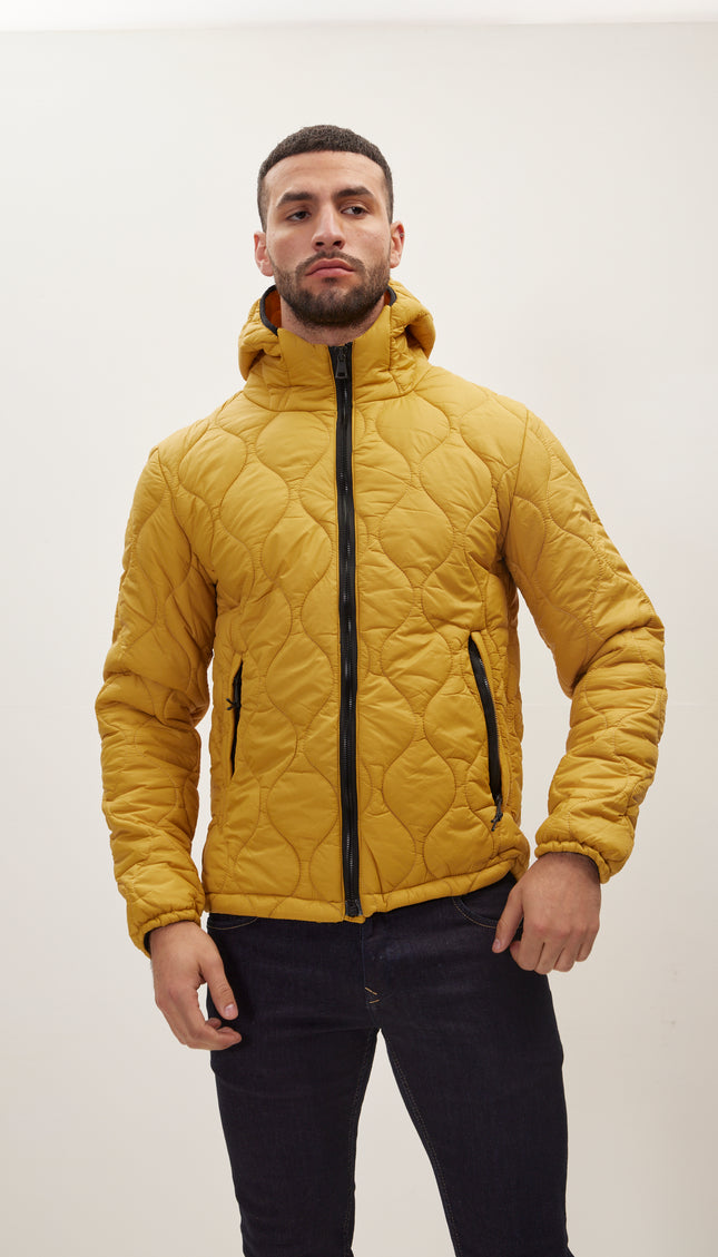 Padded Hooded Coat Jacket - Mustard - Ron Tomson