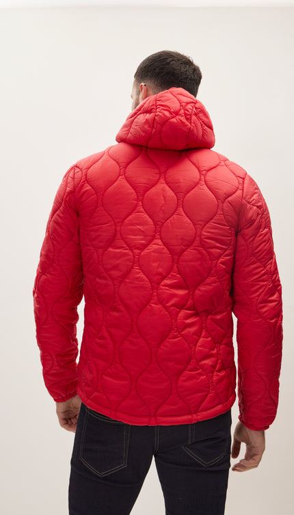 Padded Hooded Coat Jacket - Red - Ron Tomson