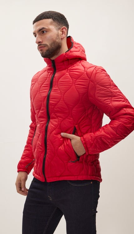 Padded Hooded Coat Jacket - Red - Ron Tomson