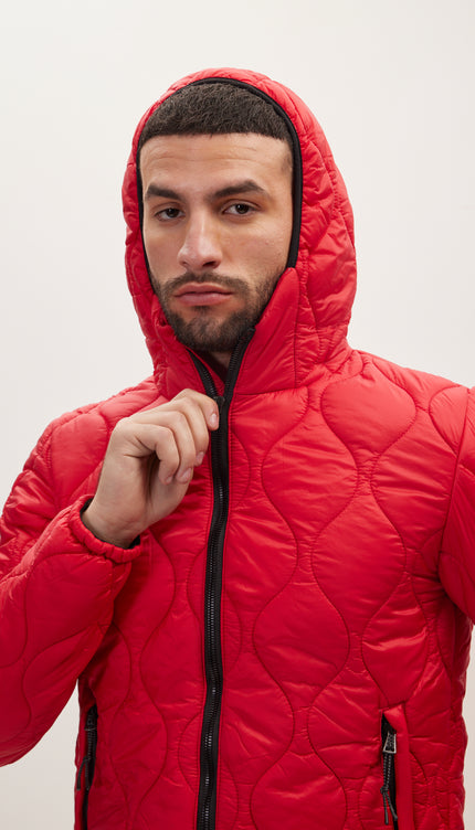 Padded Hooded Coat Jacket - Red - Ron Tomson