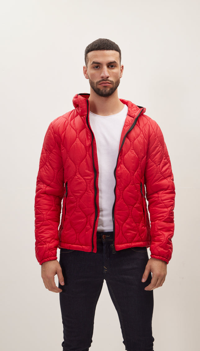 Padded Hooded Coat Jacket - Red - Ron Tomson
