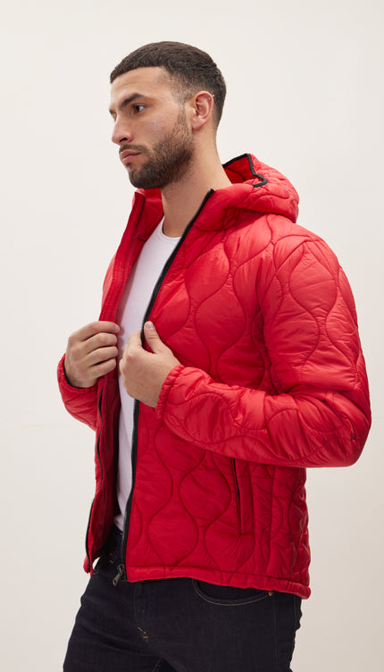Padded Hooded Coat Jacket - Red - Ron Tomson