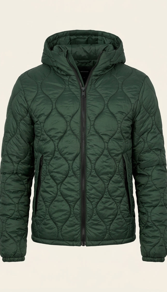 Padded Hooded Jacket - Green - Front