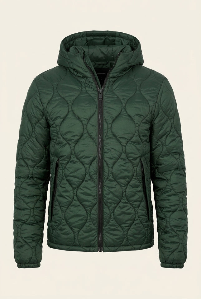 Padded Hooded Jacket - Green - Front