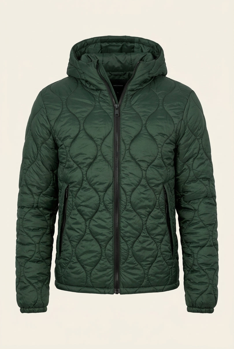 Padded Hooded Jacket - Green - Front