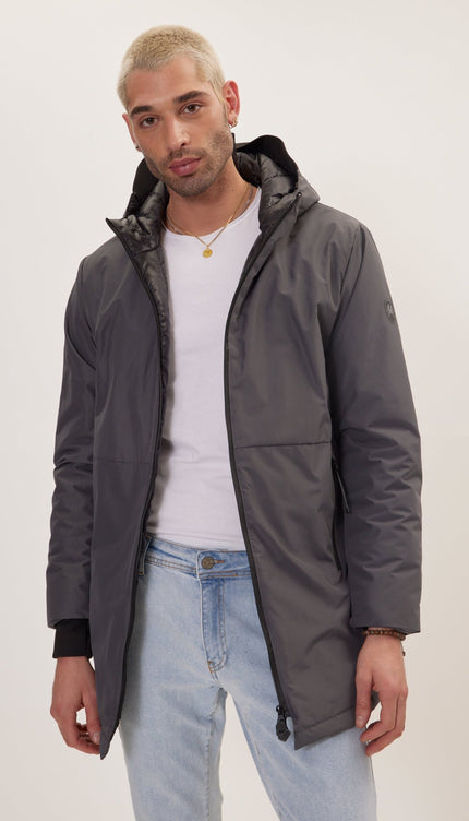 Padded Zip Closure Coat Jacket - Dark Anthracite - Ron Tomson