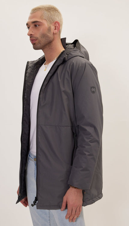 Padded Zip Closure Coat Jacket - Dark Anthracite - Ron Tomson