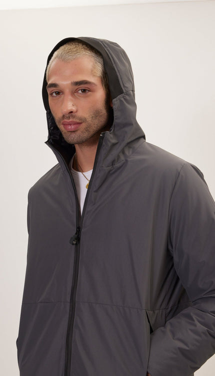 Padded Zip Closure Coat Jacket - Dark Anthracite - Ron Tomson