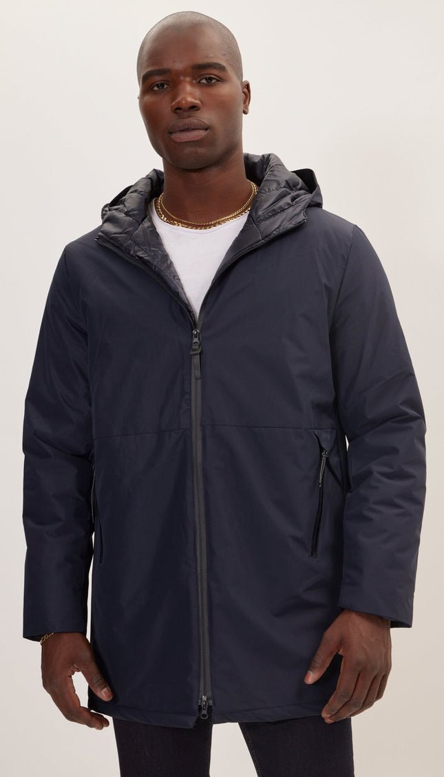 Padded Zip Closure Coat Jacket - Navy - Ron Tomson