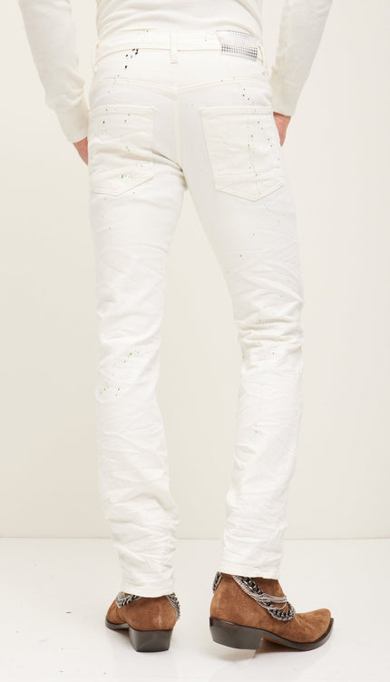 Painted Soft Cotton Distressed Denim Jeans - White - Ron Tomson