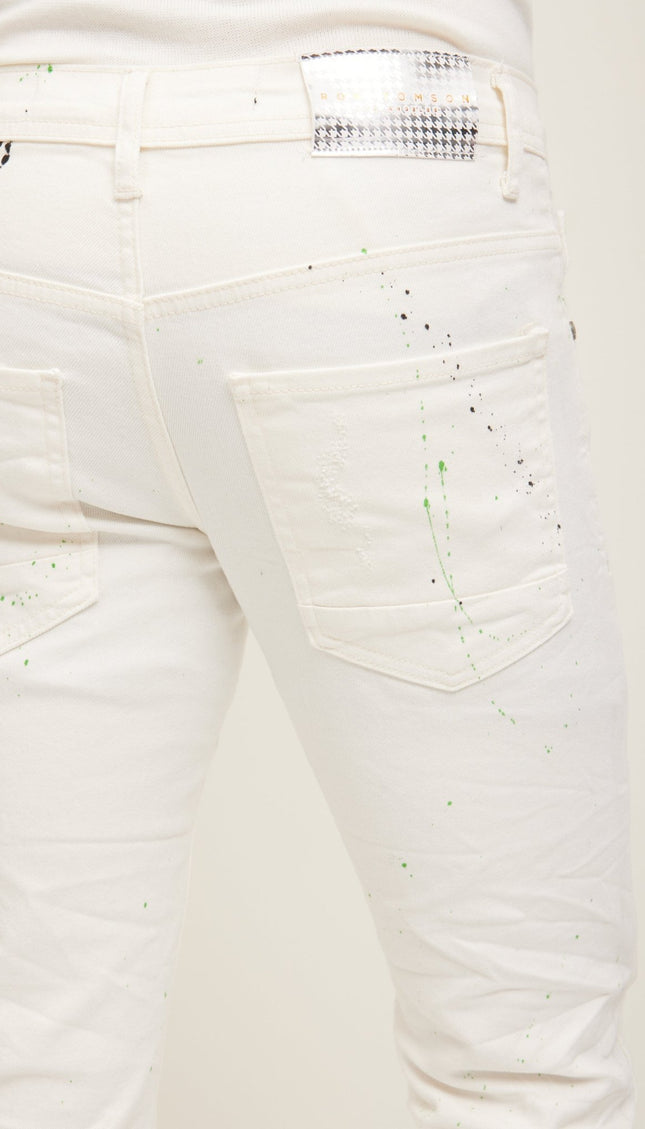 Painted Soft Cotton Distressed Denim Jeans - White - Ron Tomson