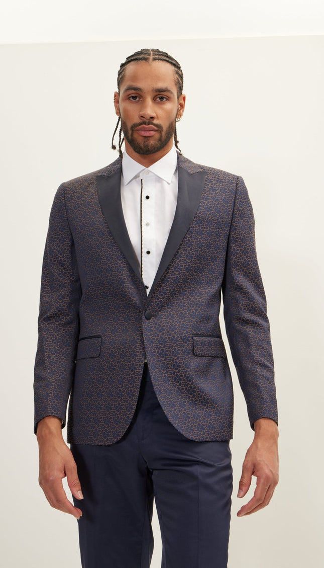 Paisley Pattern Peak Lapel Tuxedo Jacket - Navy - Ron Tomson