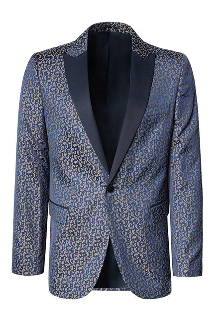 Paisley Pattern Peak Lapel Tuxedo Jacket - Navy Beige - Ron Tomson
