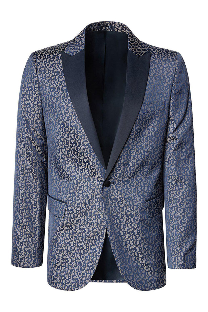 Paisley Pattern Peak Lapel Tuxedo Jacket - Navy Beige - Ron Tomson