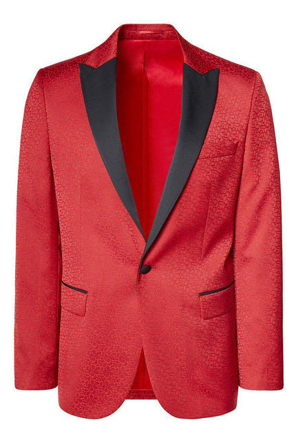 Paisley Pattern Peak Lapel Tuxedo Jacket - Red - Ron Tomson
