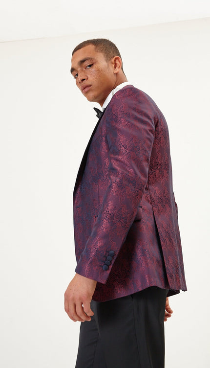 Paisley Peak Lapel Tuxedo Jacket- Burgundy - Ron Tomson