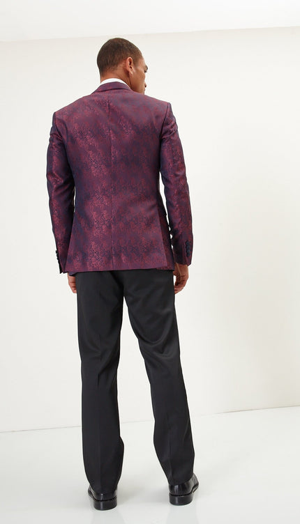 Paisley Peak Lapel Tuxedo Jacket- Burgundy - Ron Tomson