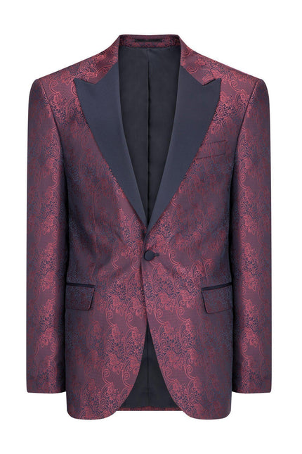 Paisley Peak Lapel Tuxedo Jacket- Burgundy - Ron Tomson