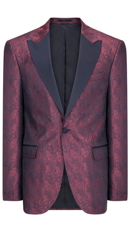 Paisley Peak Lapel Tuxedo Jacket- Burgundy - Ron Tomson