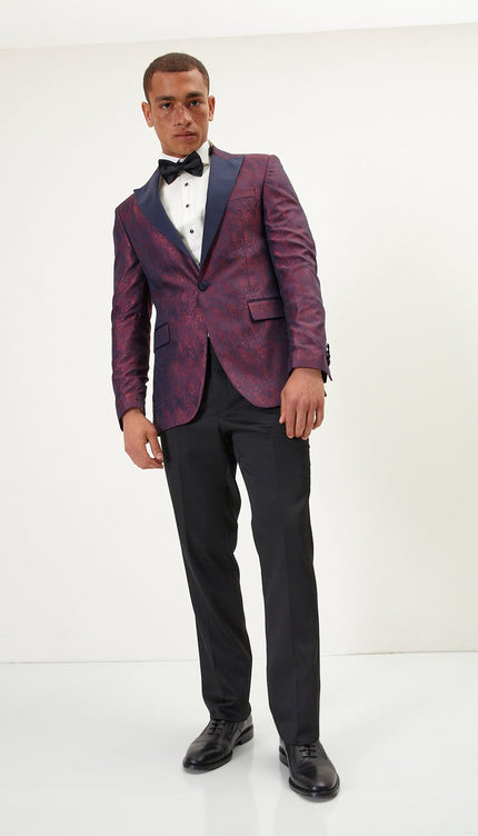 Paisley Peak Lapel Tuxedo Jacket- Burgundy - Ron Tomson