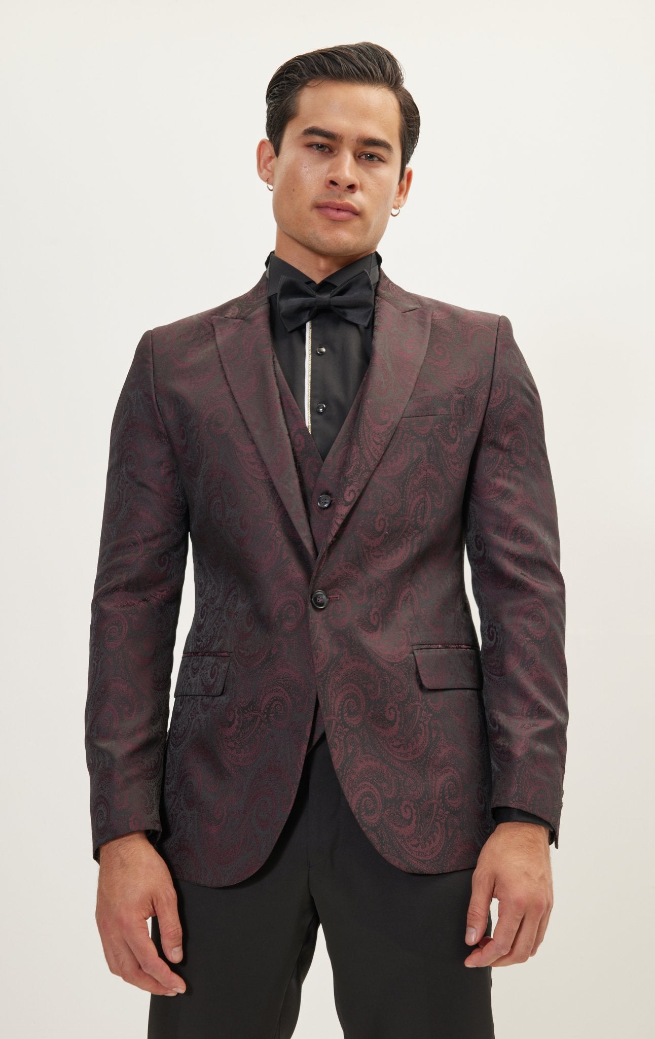 Paisley Peak Lapel Tuxedo Jacket Burgundy