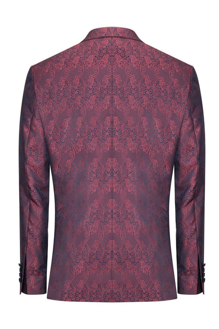 Paisley Peak Lapel Tuxedo Jacket- Burgundy - Ron Tomson