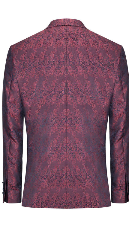 Paisley Peak Lapel Tuxedo Jacket- Burgundy - Ron Tomson