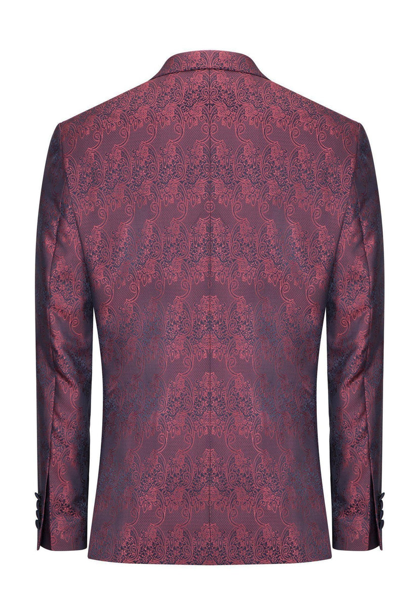 Paisley Peak Lapel Tuxedo Jacket- Burgundy - Ron Tomson