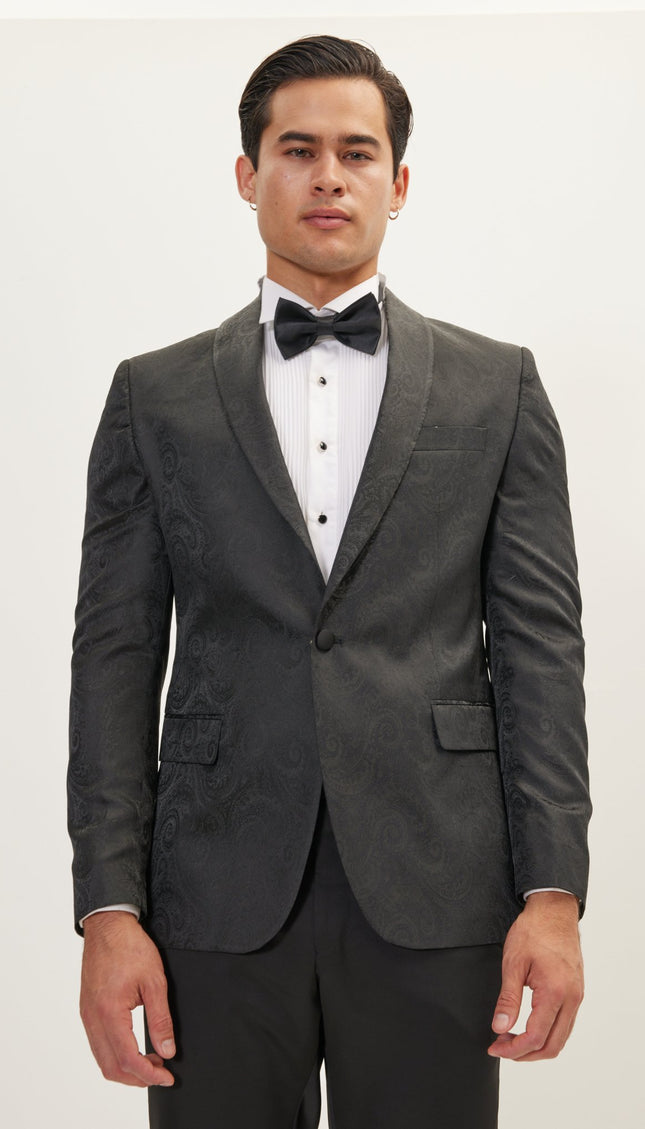 Paisley Shawl Lapel Tuxedo Jacket - Black - Ron Tomson