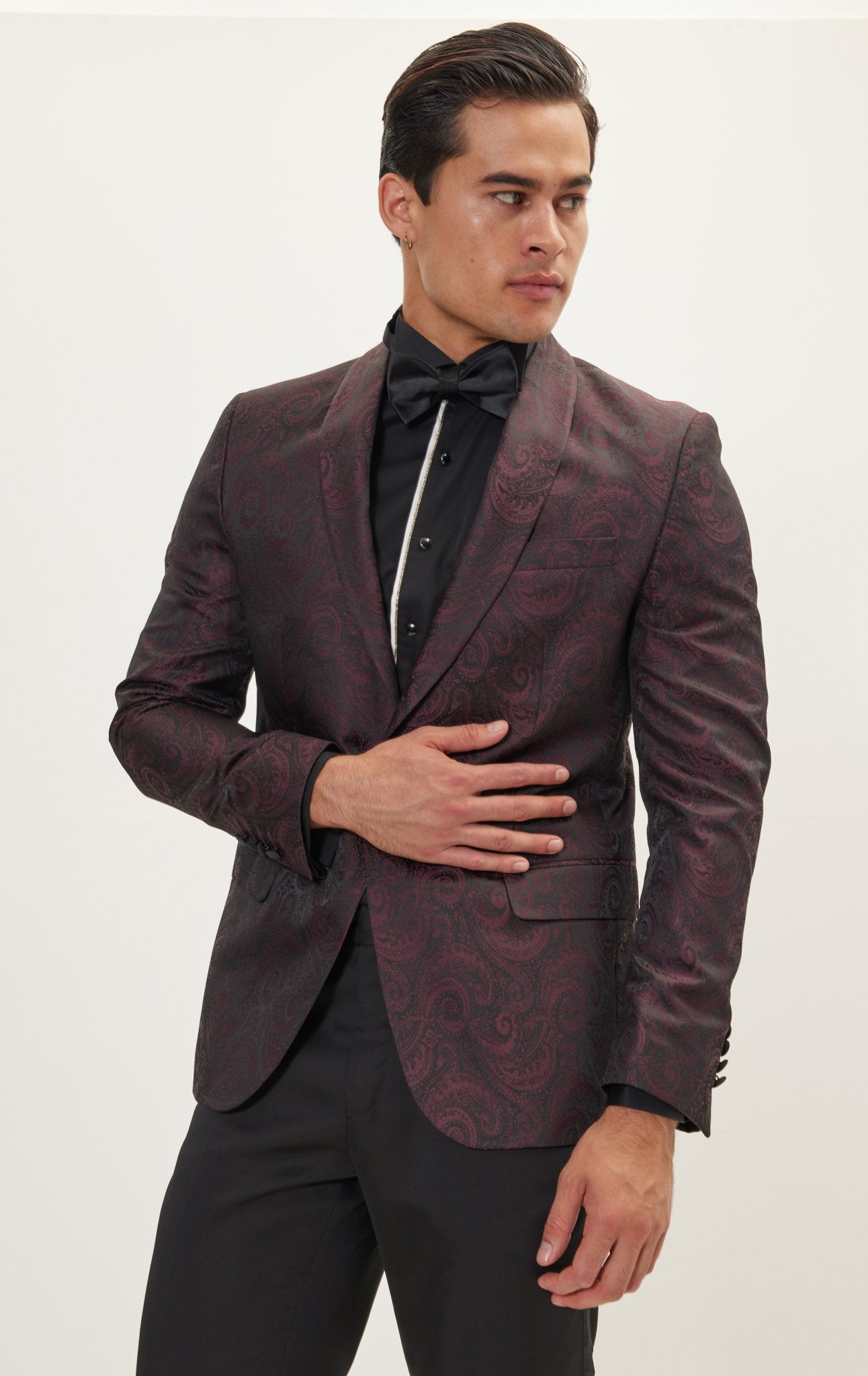 Paisley Shawl Lapel Tuxedo Jacket Burgundy