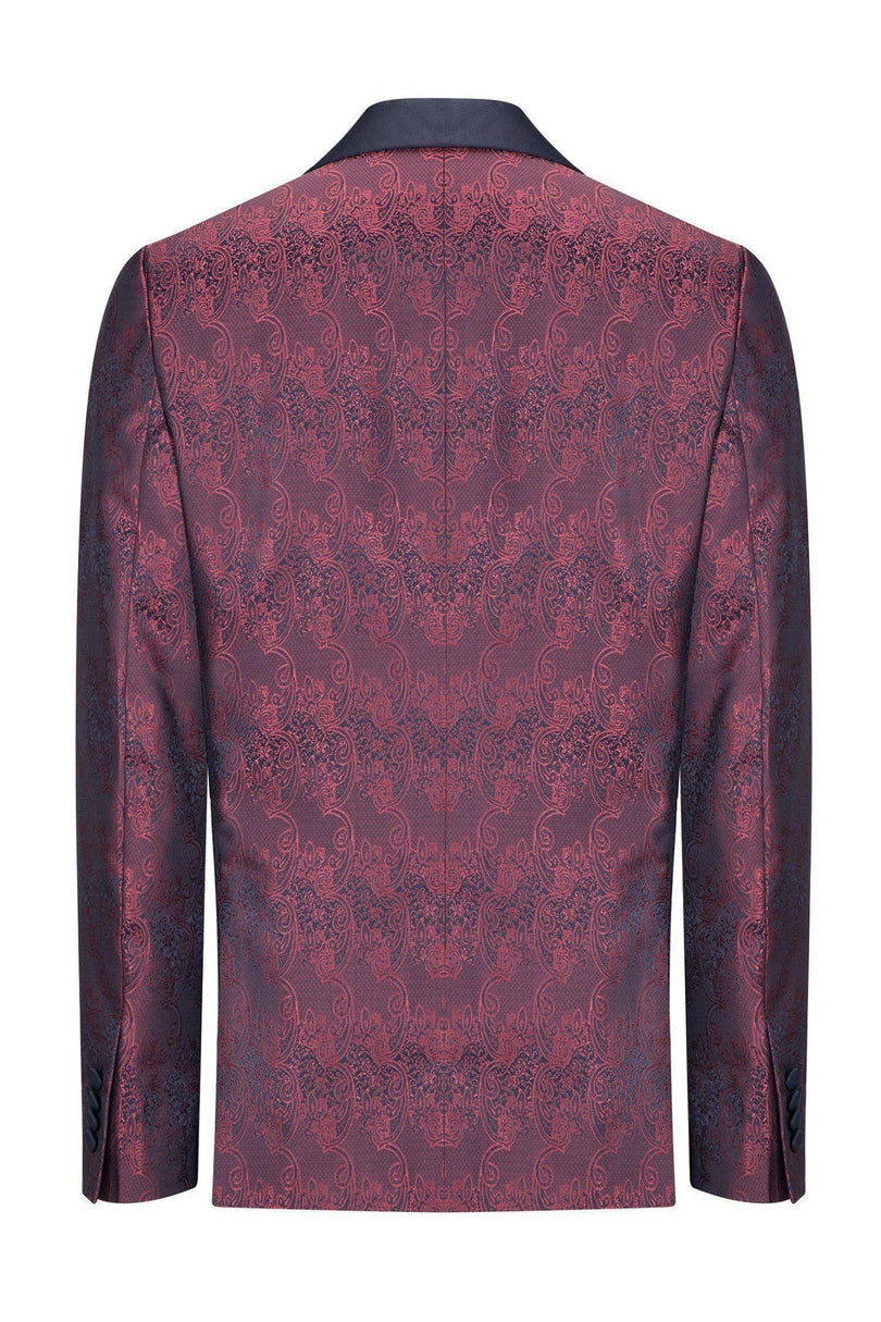 Paisley Shawl Lapel Tuxedo Jacket - Burgundy - Ron Tomson