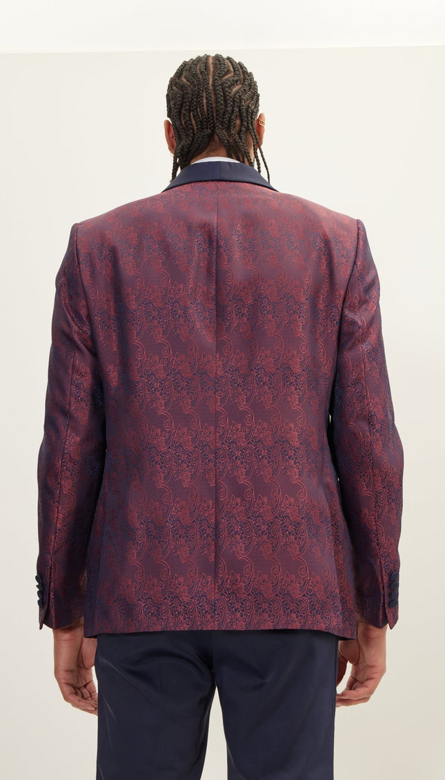Paisley Shawl Lapel Tuxedo Jacket - Burgundy - Ron Tomson