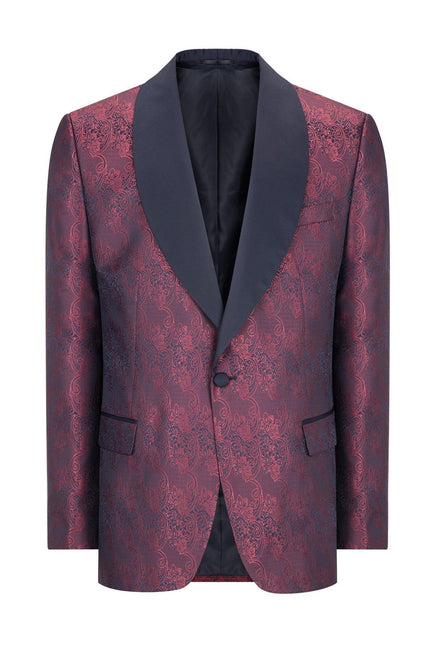 Paisley Shawl Lapel Tuxedo Jacket - Burgundy - Ron Tomson