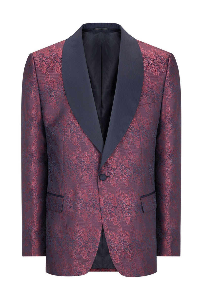 Paisley Shawl Lapel Tuxedo Jacket - Burgundy - Ron Tomson