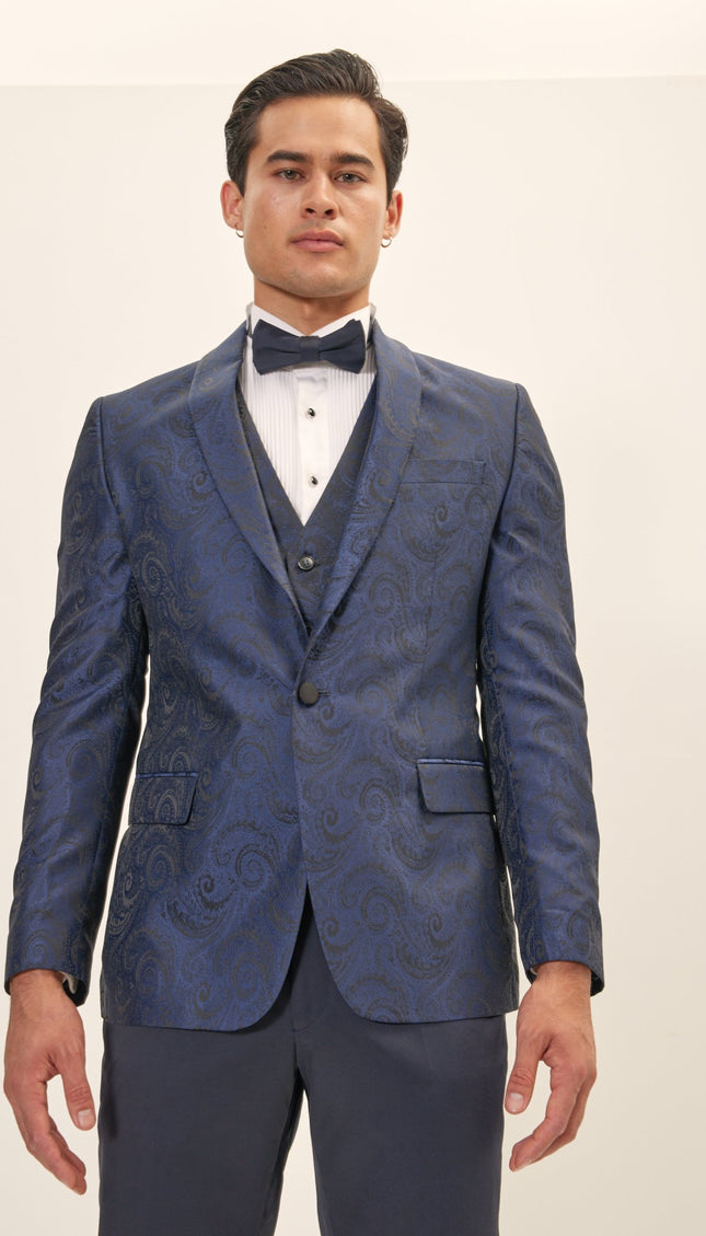 Paisley Shawl Lapel Tuxedo Jacket - Navy - Ron Tomson