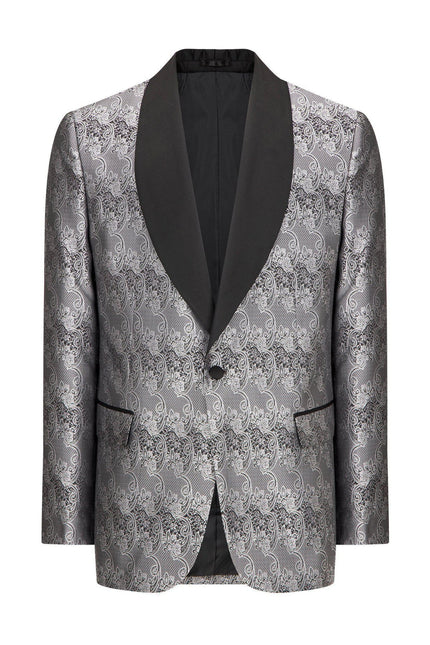 Paisley Shawl Lapel Tuxedo Jacket - Silver - Ron Tomson