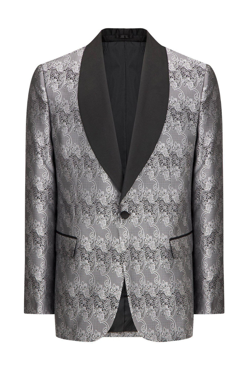 Paisley Shawl Lapel Tuxedo Jacket - Silver - Ron Tomson