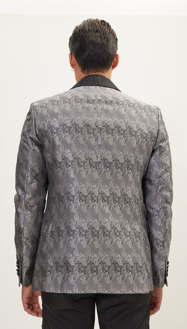 Paisley Shawl Lapel Tuxedo Jacket - Silver - Ron Tomson
