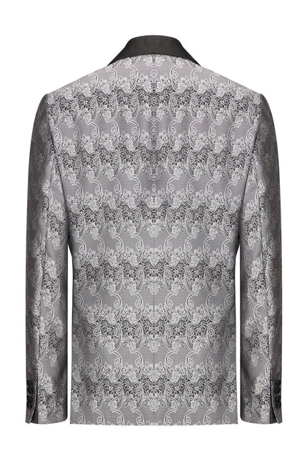 Paisley Shawl Lapel Tuxedo Jacket - Silver - Ron Tomson