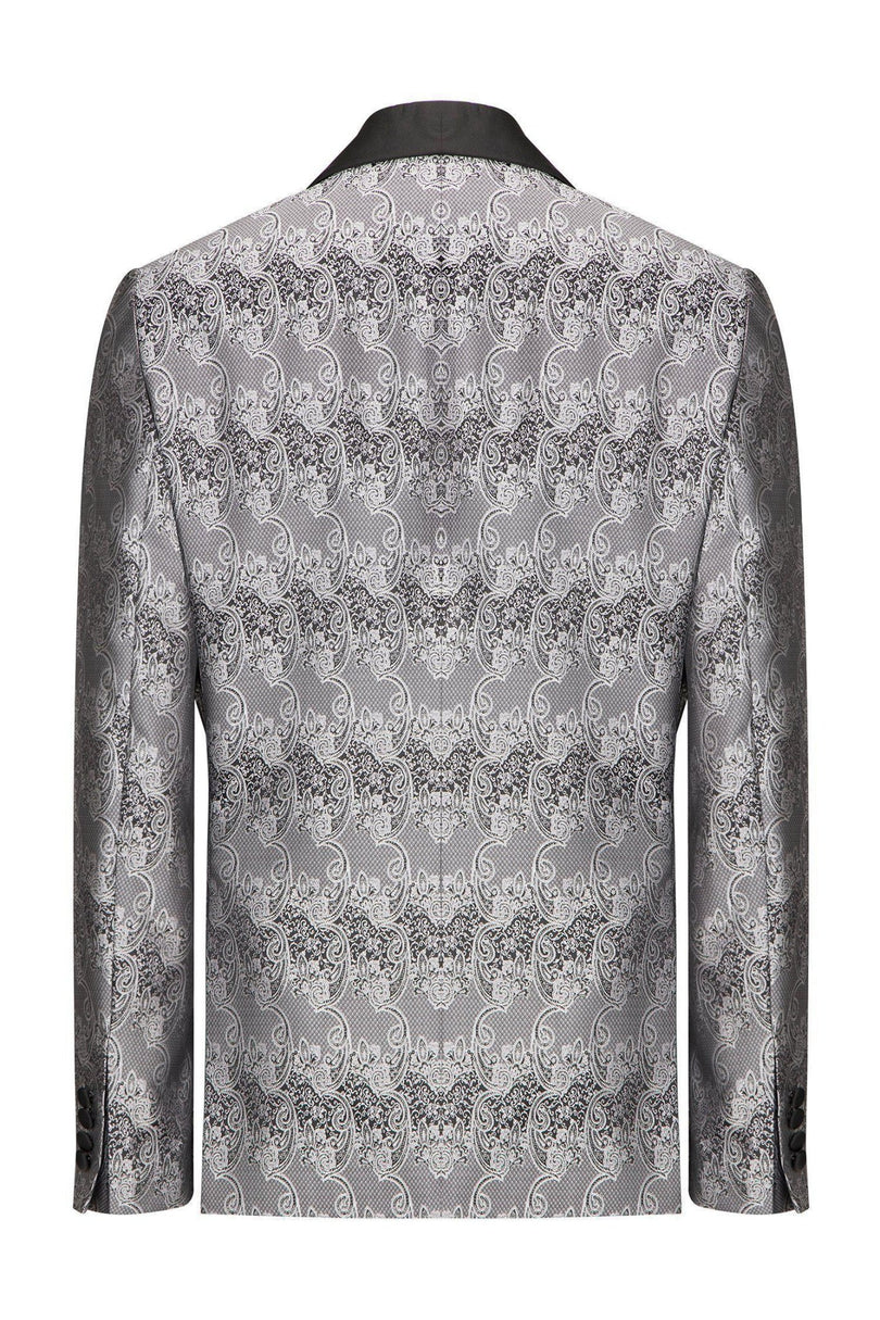 Paisley Shawl Lapel Tuxedo Jacket - Silver - Ron Tomson